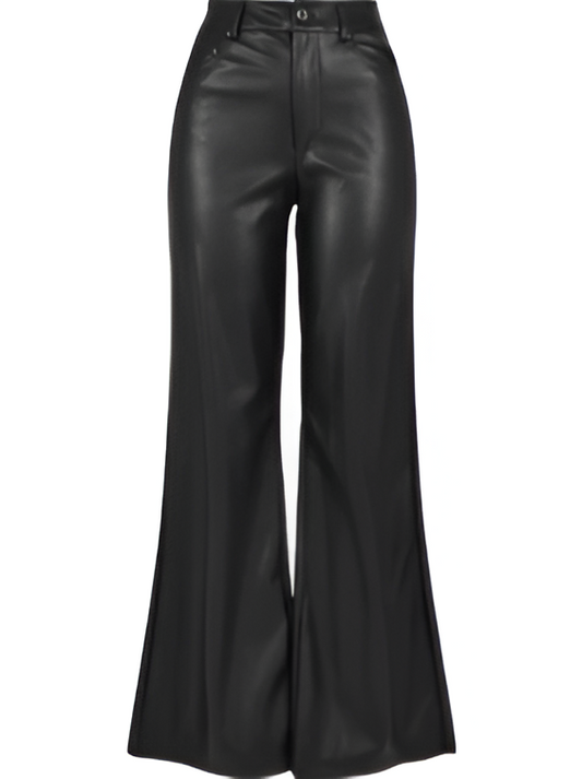 Women's High-Waisted Vintage Black Leather Pants